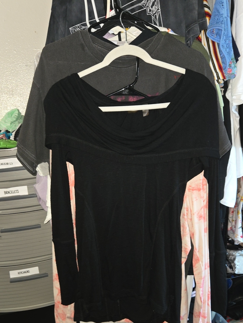 Zella Black Draped Cowl-Neck Long Sleeve Top